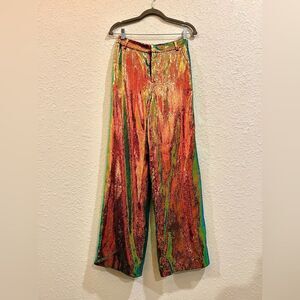LAGENCE Wide Leg Trouser Pant Liquid Metallic Sequin Iridescent Size 2